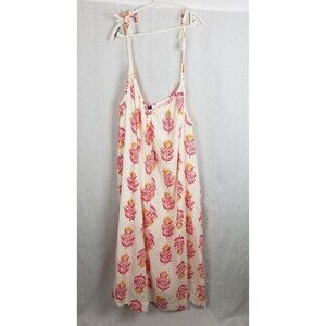 Old Navy Tie Shoulder Tassels Floral Print Maxi Swing Dress 2X Ivory Pink Summer